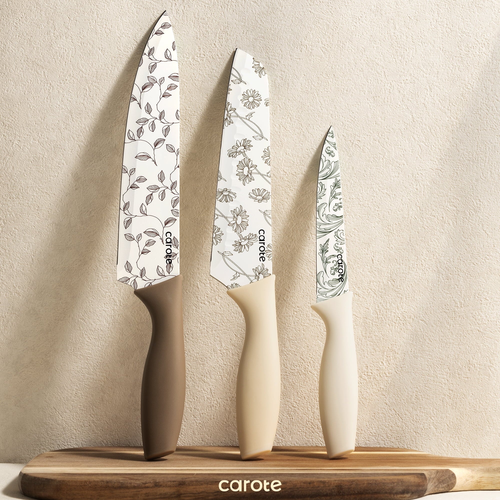 12Pcs Knife Set with Blade Guards, Floral Granite Ceramic Coating, Stainless Steel Blade