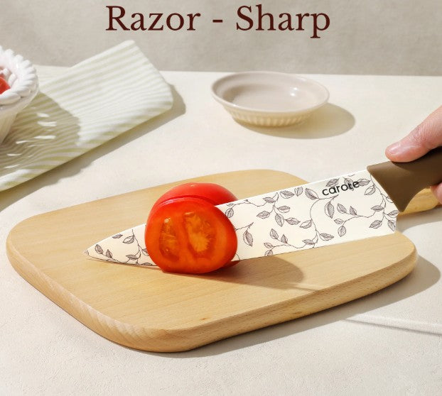 12Pcs Knife Set with Blade Guards, Floral Granite Ceramic Coating, Stainless Steel Blade