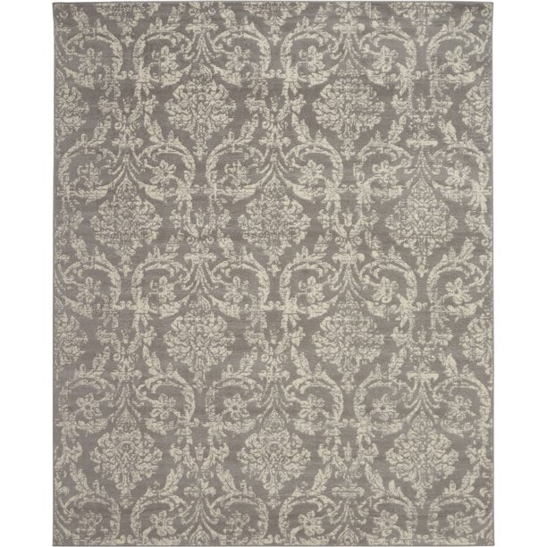 Area Rug Distressed Damask Grey 6ft x 9ft