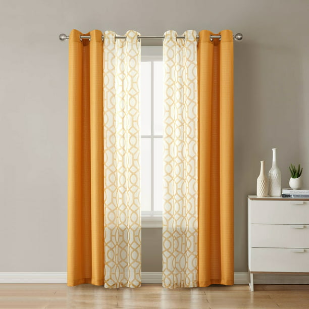 4 Piece Curtain Set Brown Butter 27.5 x 84 Inches