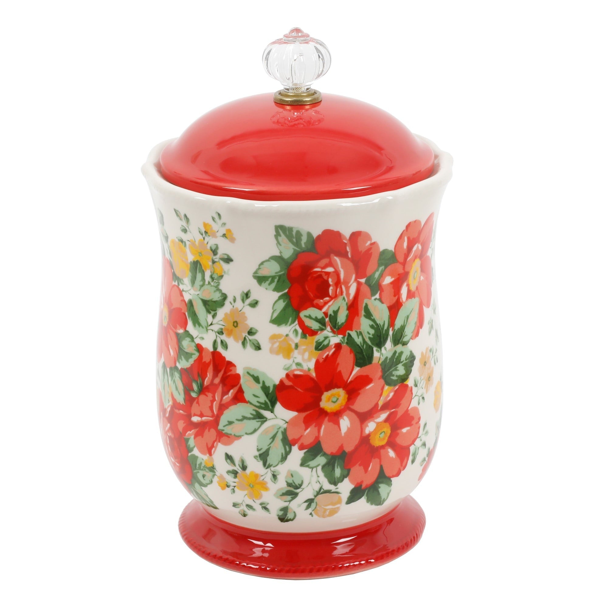Vintage Floral Canister with Acrylic Knob 10 Inch