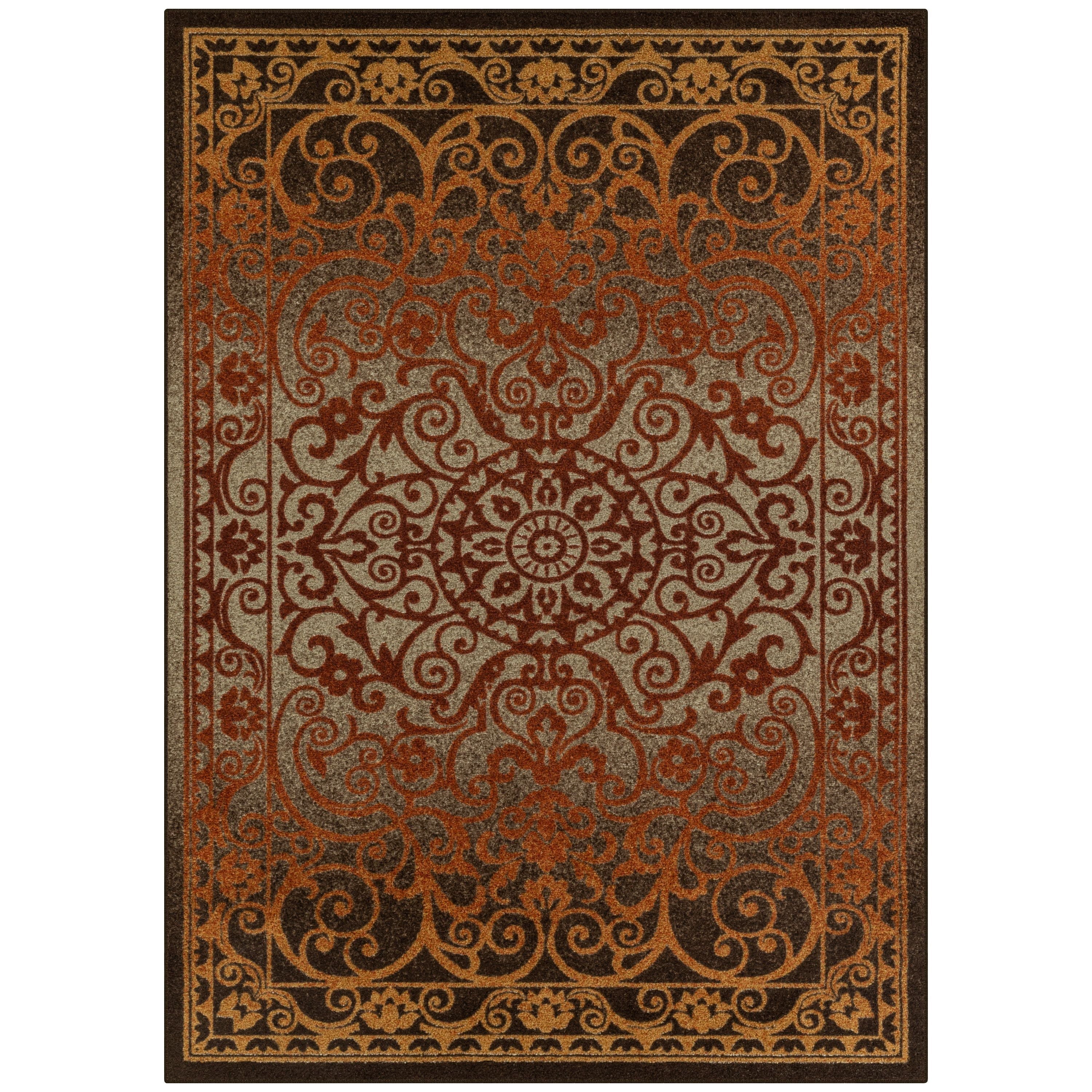 Area Rug Medallion Textured Rust Brown 84x60 Inches