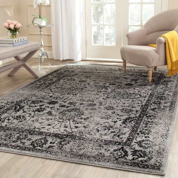 Dakota Distressed Vintage Rug 2ft 6in x 16ft in Grey Black