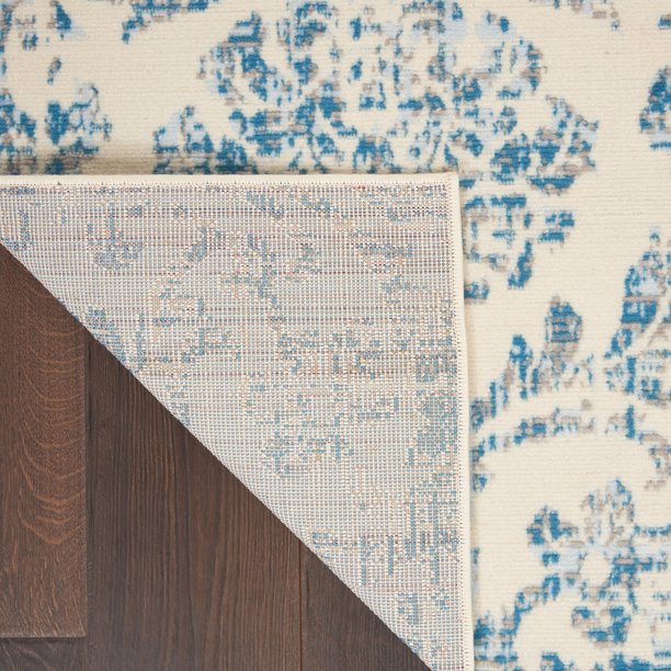 Area Rug Distressed Damask Blue 87x63 Inches