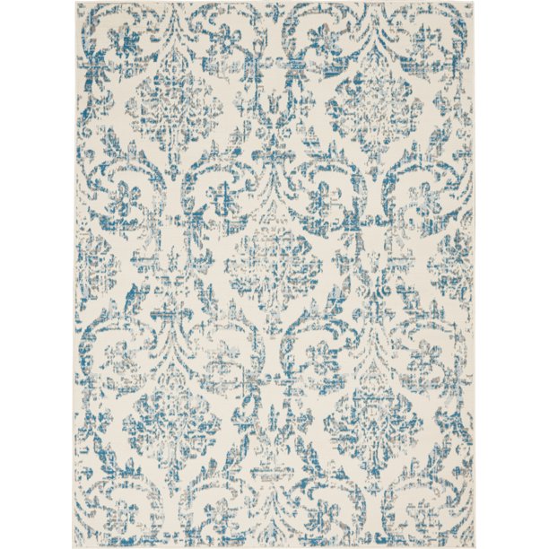 Area Rug Distressed Damask Blue 87x63 Inches