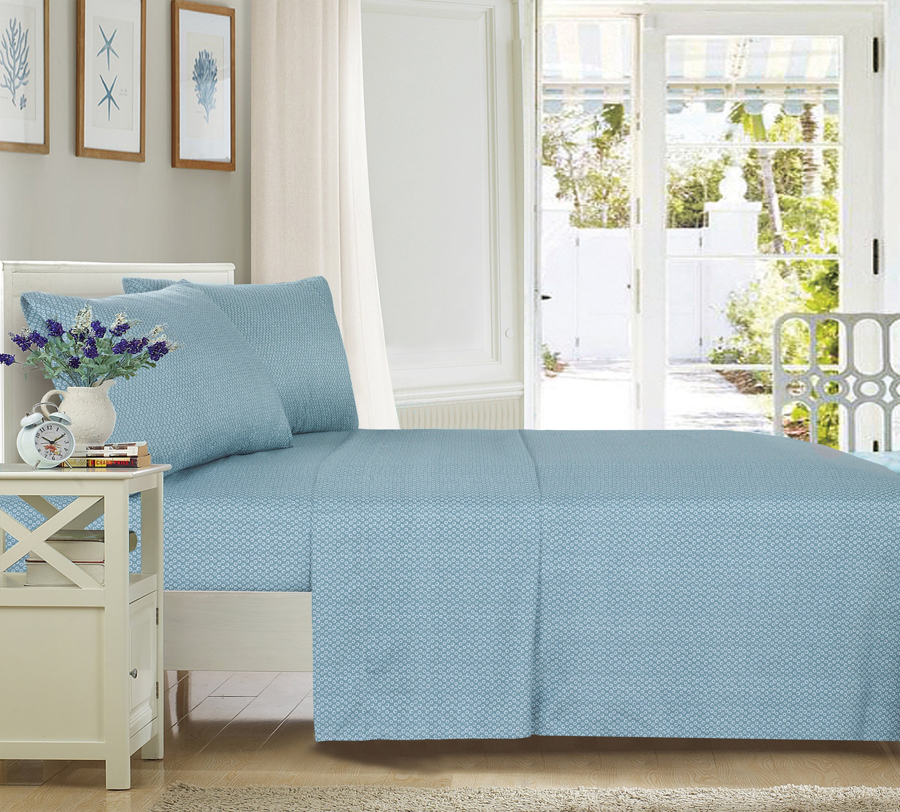 Bed Sheet Set King Aqua Dot 4 Pieces