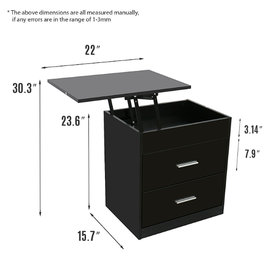 Bedroom Nightstand Side End Table with Drawers in Black