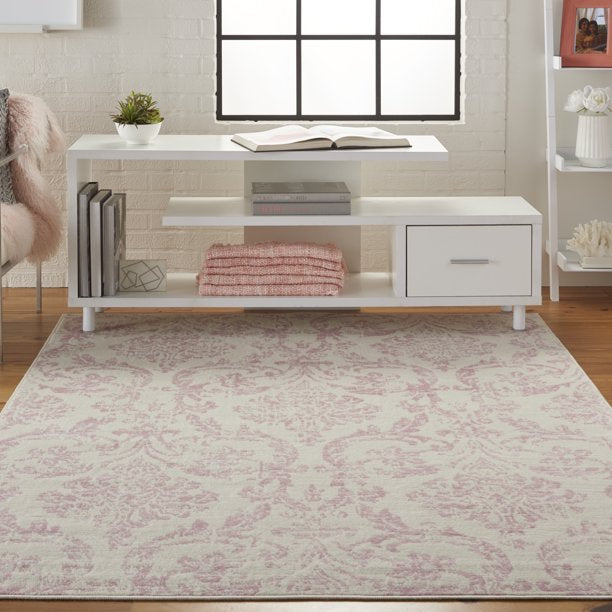 Area Rug Distressed Damask Pink 108x72 Inches