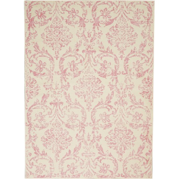 Area Rug Distressed Damask Pink 108x72 Inches