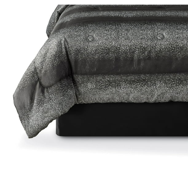 Bed Comforter Metallic Stripe Jacquard Set Black and Silver Queen 7 pieces