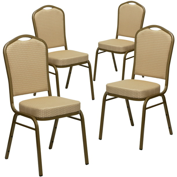 Chair in Beige Diamond Patterned Fabric 4 Pack
