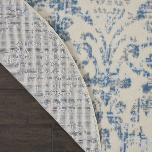 Area Rug Distressed Damask in Blue 8ft