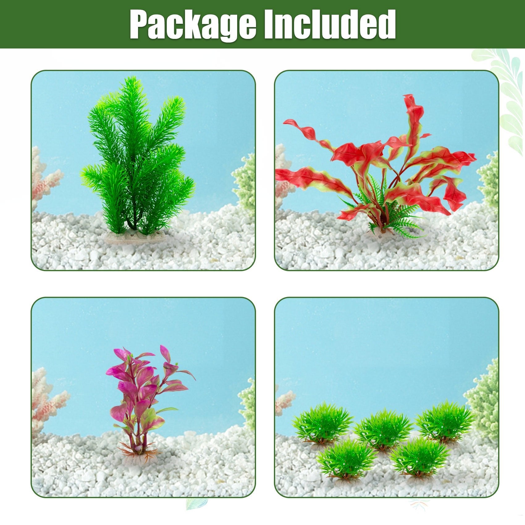 Artificial Fish Tank Accessories with Aquarium Plants 8 Pieces