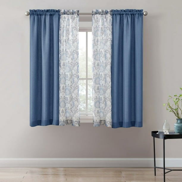 Curtain with Rod Pocket 4 Pieces Set 27.5x 63 Inches in Blue