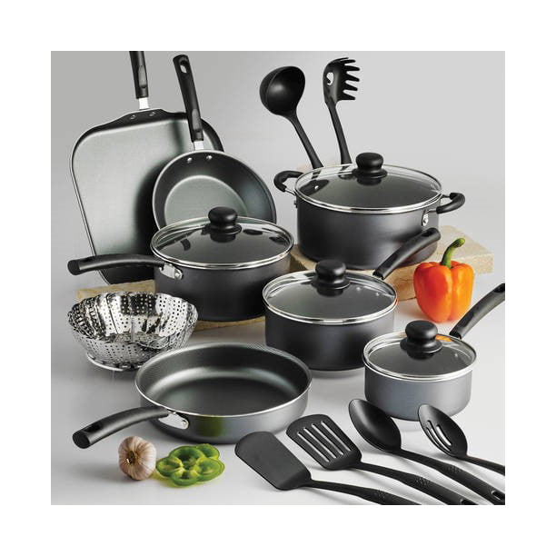 Non Stick Cookware Set 18 Pieces Steel Gray