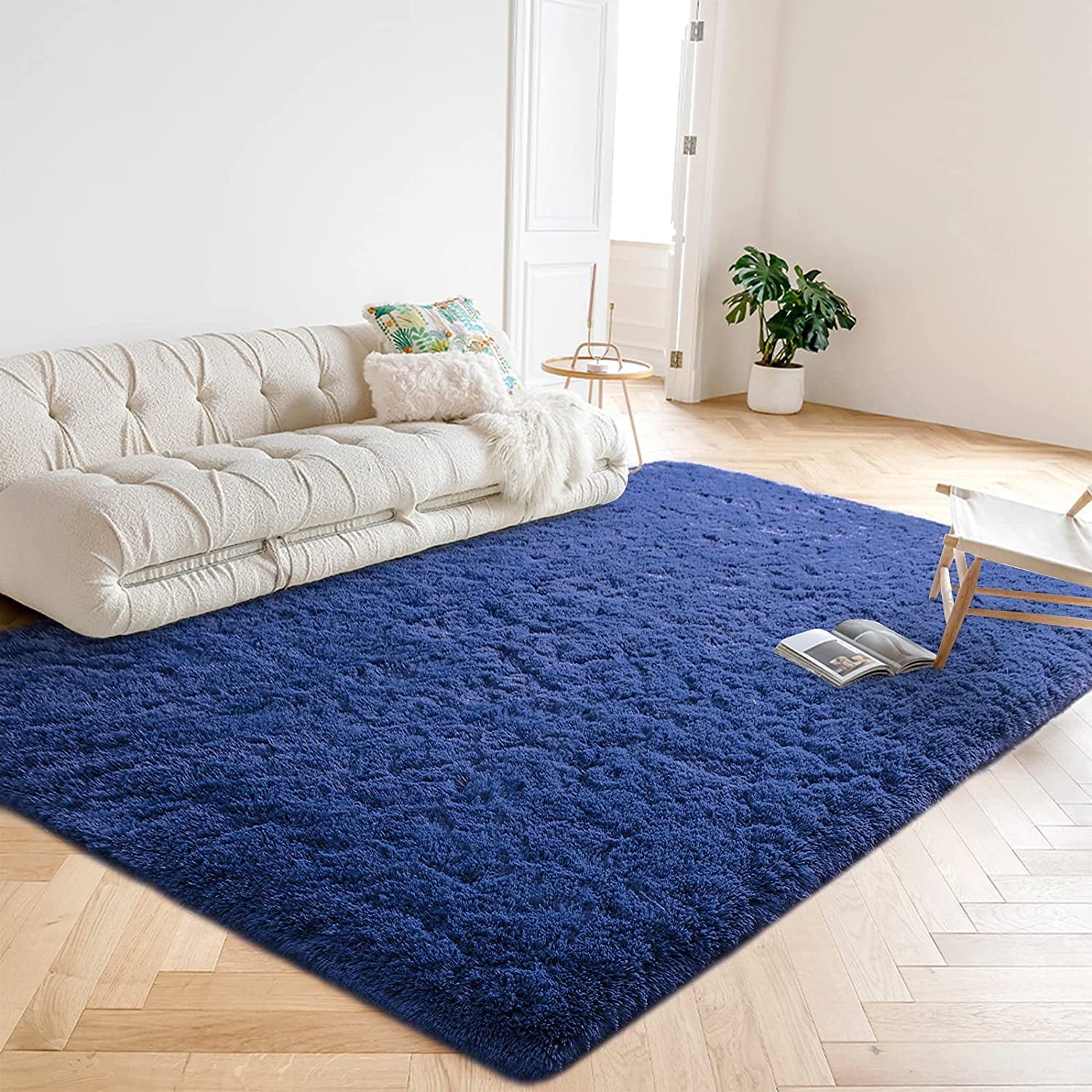 Area Rug Modern Rugs for Bedroom 4x5.3 Feet in Indigo