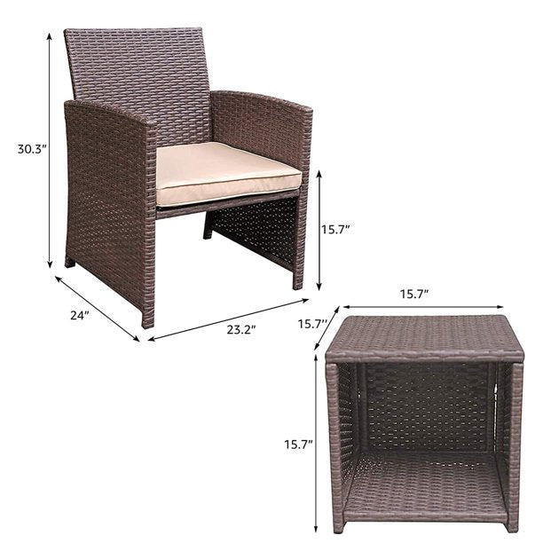 Patio Furniture Set Outdoor Wicker Conversation Set with Coffee Table Brown 3 Pieces
