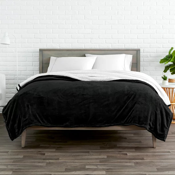 Bare Home Blanket Sherpa Reversible in Black Twin or Twin XL