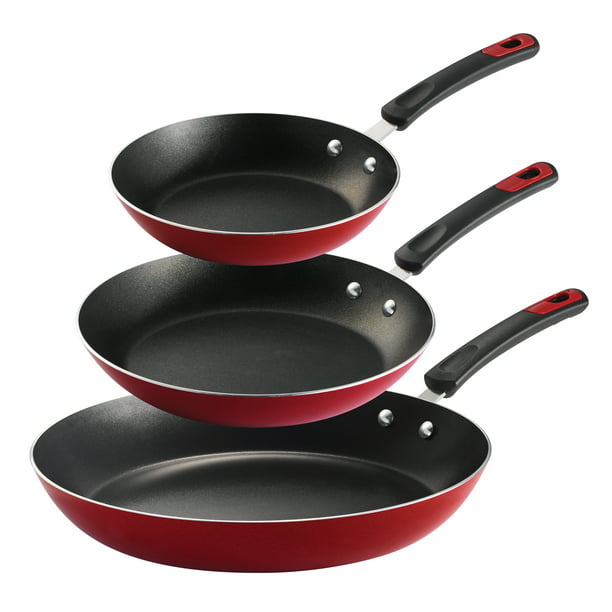 Aluminum Nonstick Fry Pans Metallic Red 3 Pack