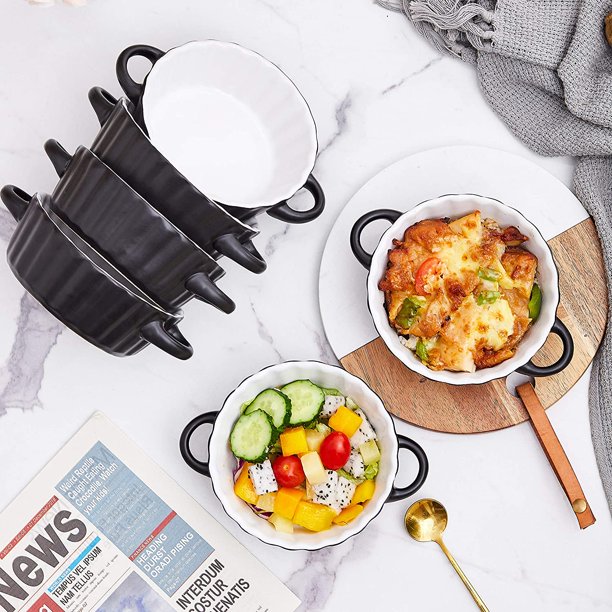 Ceramic Souffle Dishes 10 Oz Oven Safe Set Of 6 in Black