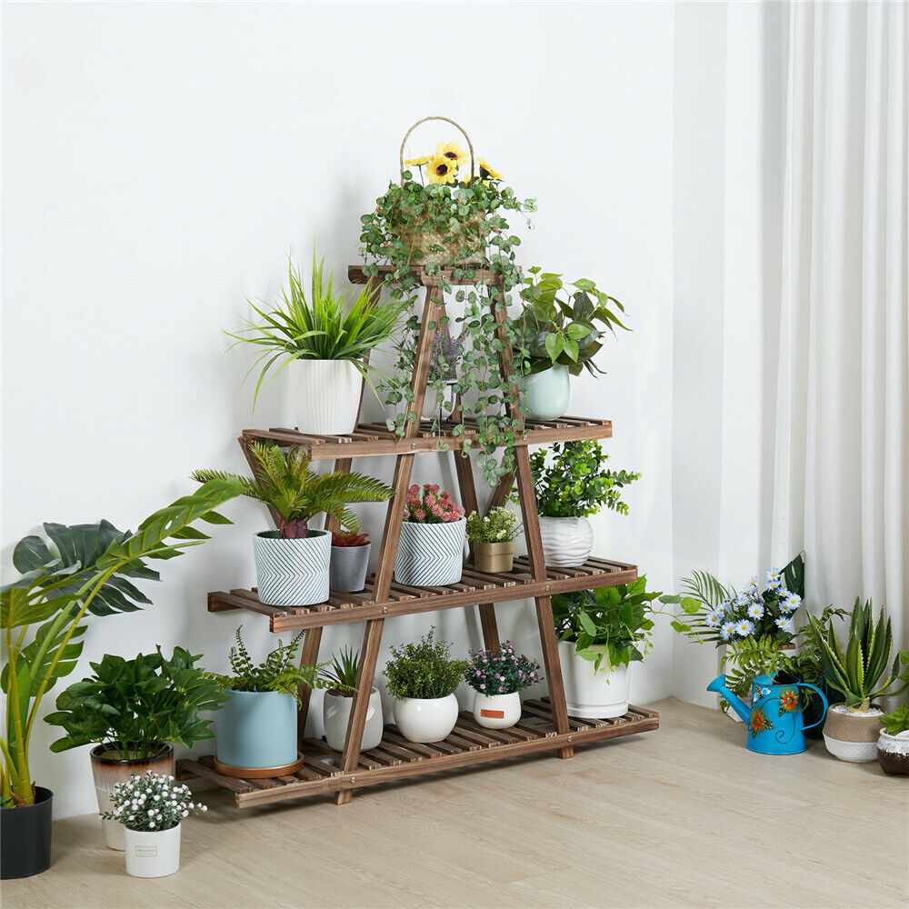 Plant Stand Flower Rack 4 Tiers in Light Brown