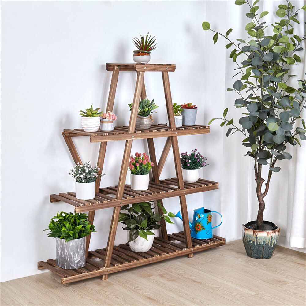Plant Stand Flower Rack 4 Tiers in Light Brown