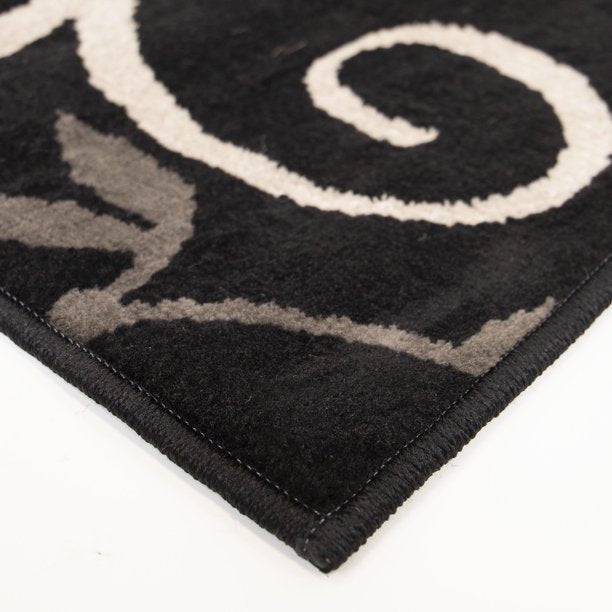 Black Medallion Flowers Loomed Runner Rug 1ft 11in x 9ft 8in