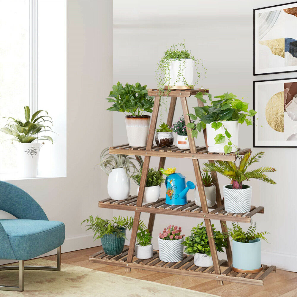 Plant Stand Flower Rack 4 Tiers in Light Brown