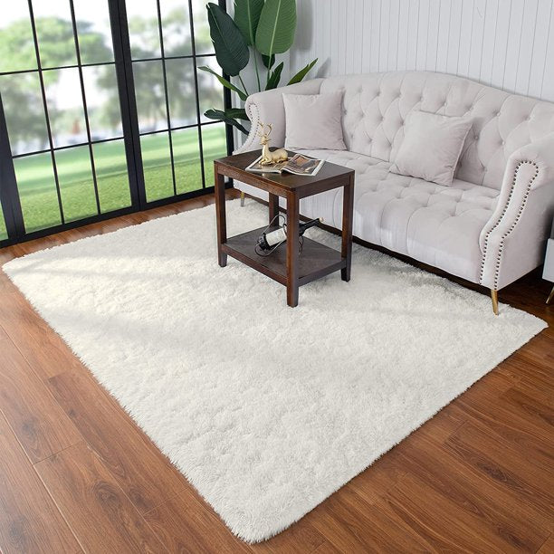Area Rug Modern Rugs for Bedroom 4x5.3 Feet in Cream White