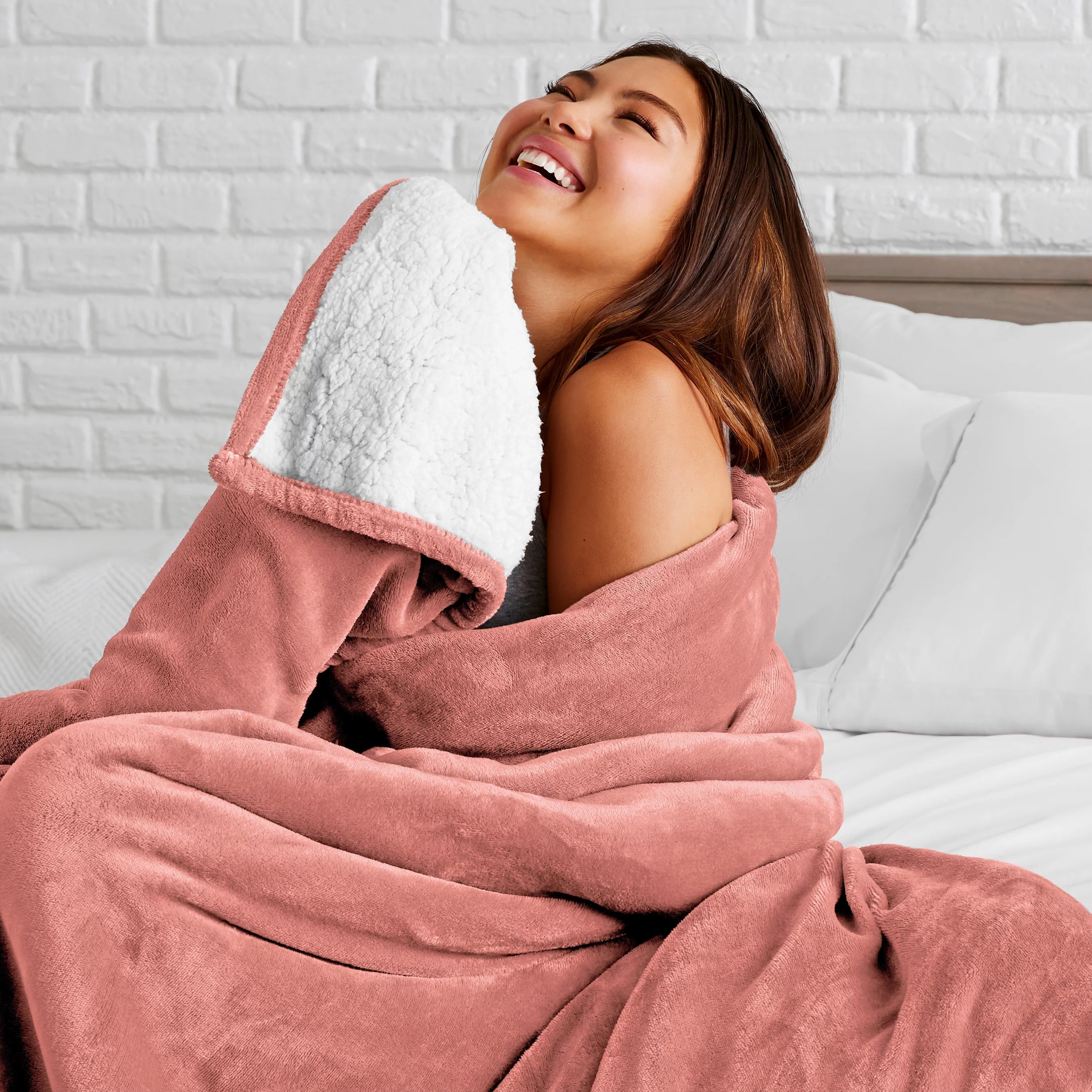 Bare Home Blanket Sherpa Reversible in Dusty Rose Twin or Twin XL