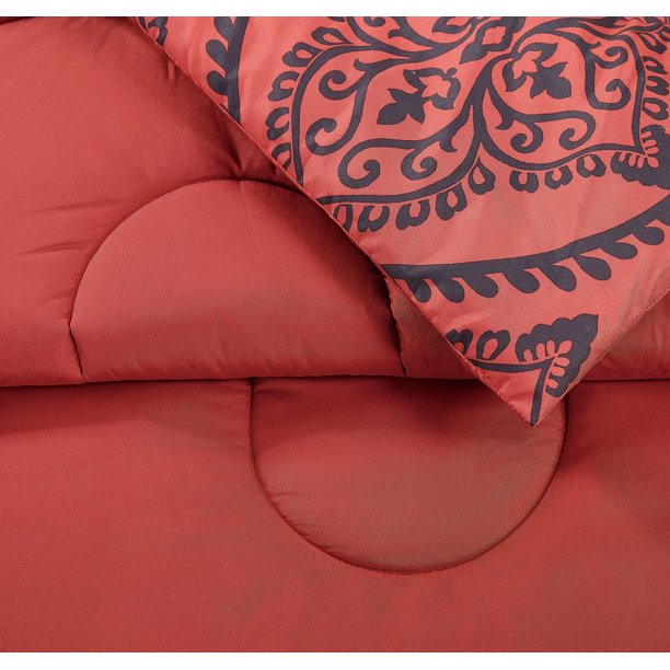 Bed in a Bag King Comforter Set with Red and Black Sheets