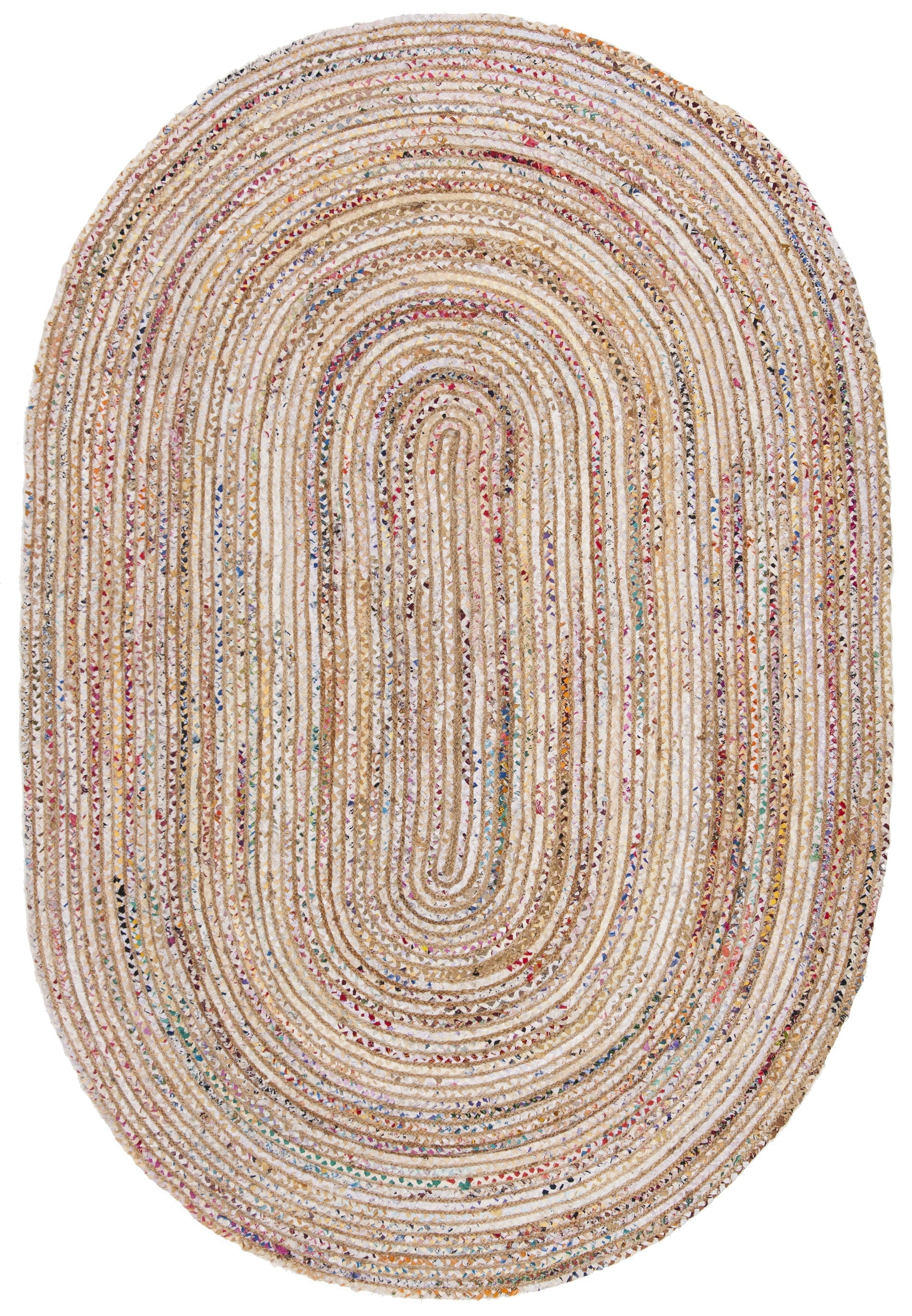 Area Rug Cape Cod Miah Braided Round 6ft x9ft Oval in Beige