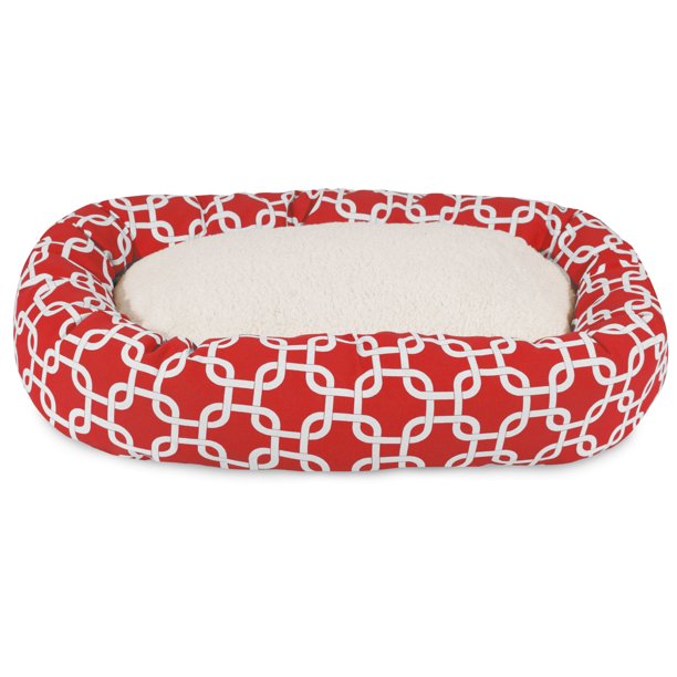 Sherpa Bagel Pet Bed in 32 Inches Red Medium