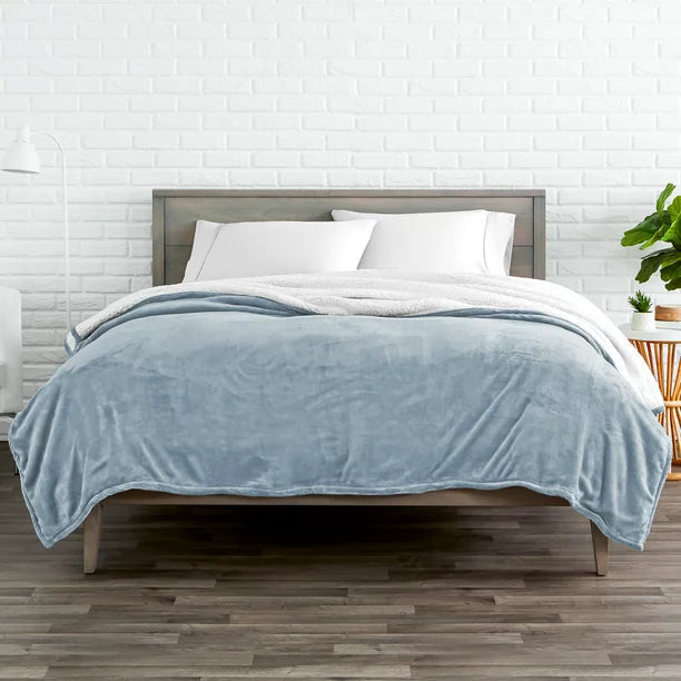 Bare Home Blanket Sherpa Reversible in Dusty Blue Twin or Twin XL