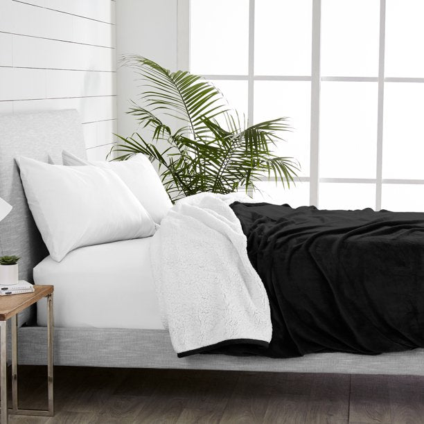 Bare Home Blanket Sherpa Reversible in Black Twin or Twin XL