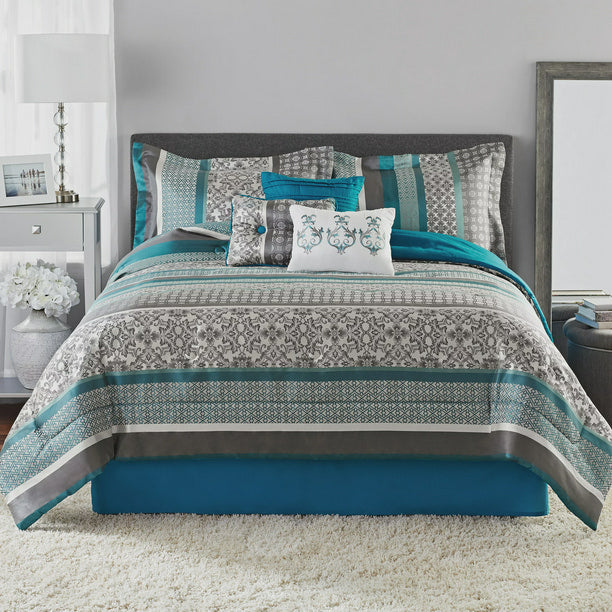 Comforter Set Shams 3 Dec Pillows and Bed Skirt King Size in Teal