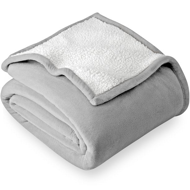 Bare Home Blanket Sherpa Reversible in Light Gray Twin or Twin XL