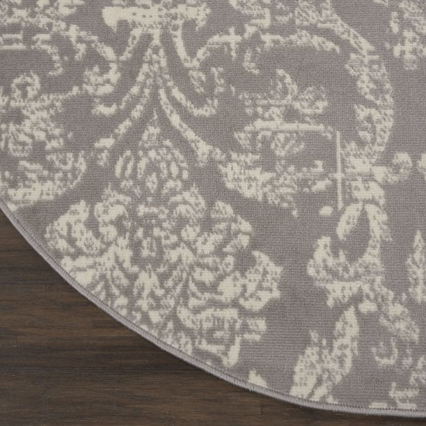 Area Rug Distressed Damask Grey 5ft 3inch