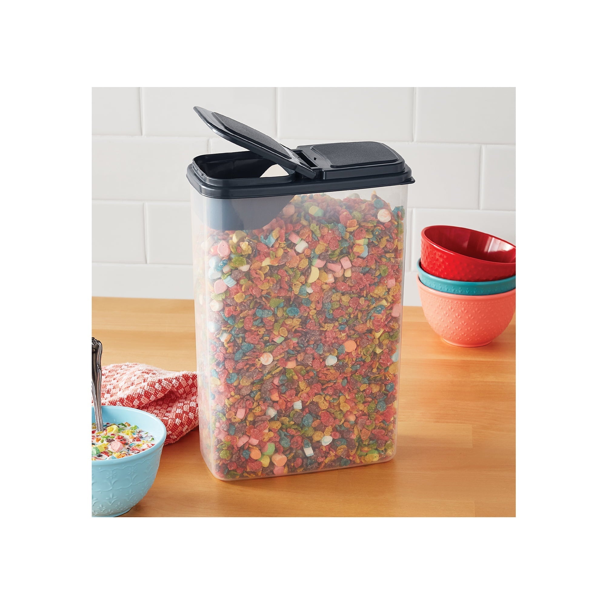 Small Cereal Dispenser Clear Plastic Gray Lid 16 Cups