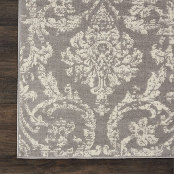 Area Rug Distressed Damask Grey 6ft x 9ft