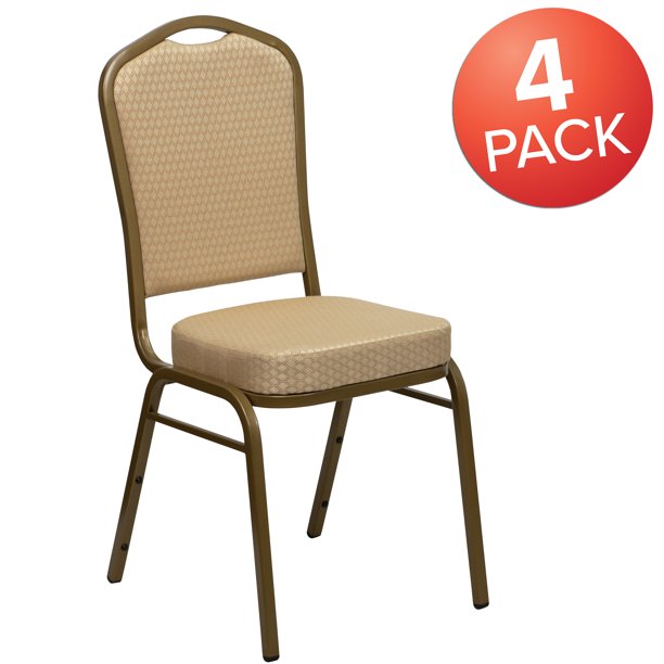 Chair in Beige Diamond Patterned Fabric 4 Pack