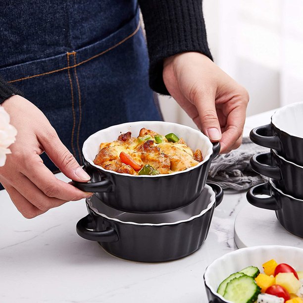 Ceramic Souffle Dishes 10 Oz Oven Safe Set Of 6 in Black