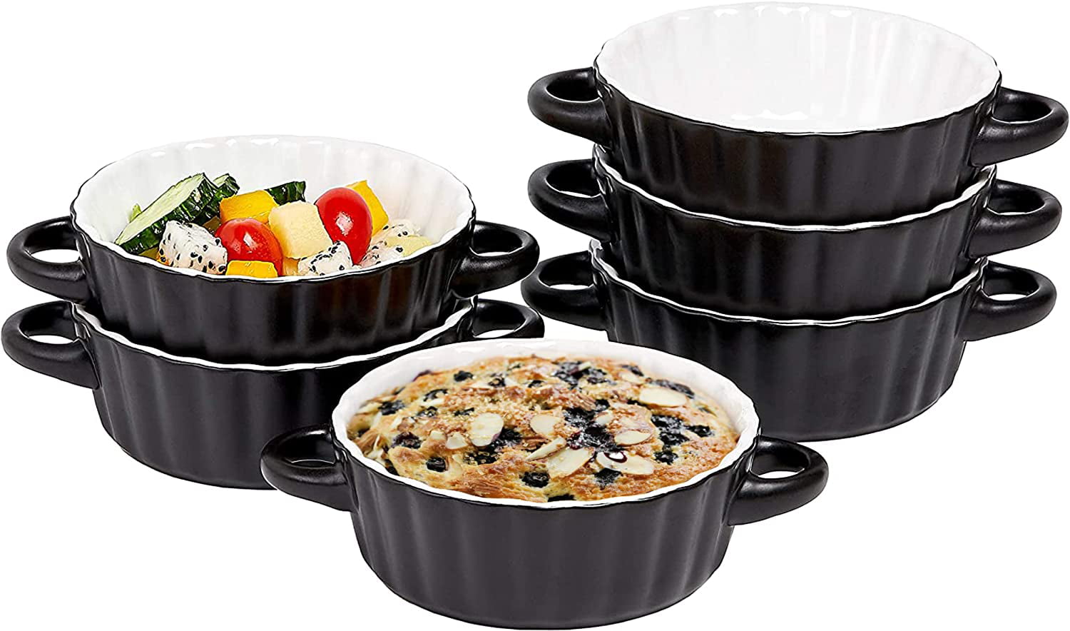 Ceramic Souffle Dishes 10 Oz Oven Safe Set Of 6 in Black