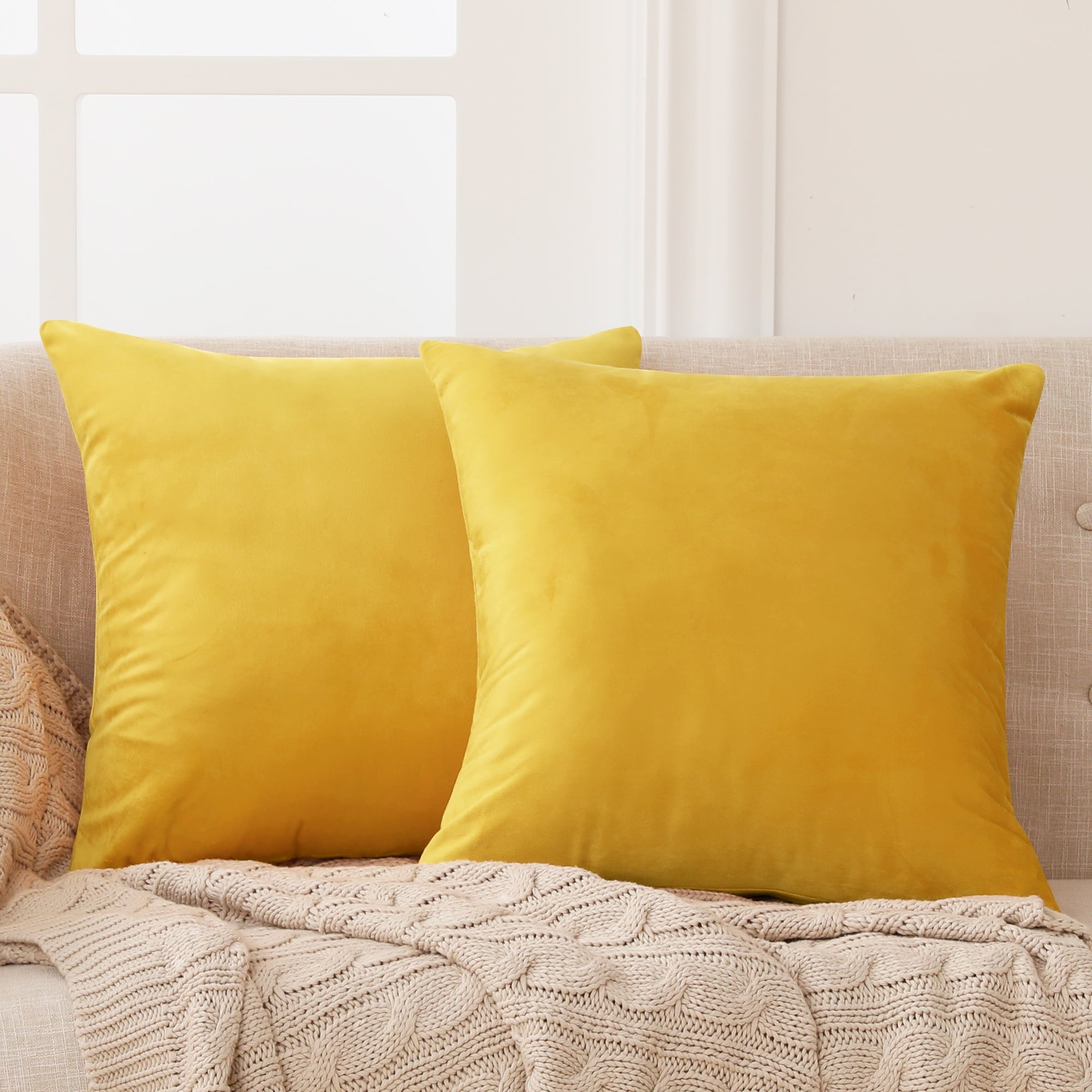 Pillow Covers for Couch Sofa Lemon Yellow 16x16 Inches Pack of 2
