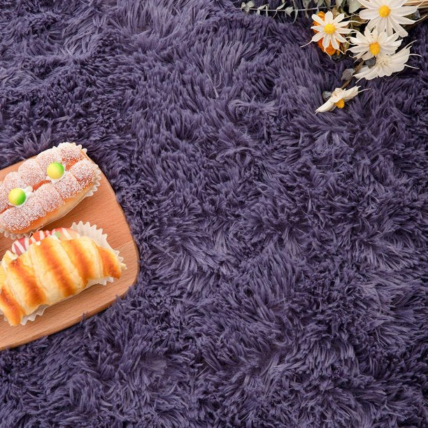 Area Rug Modern Shaggy Rugs for Bedroom 2x3 Feet Gray Purple