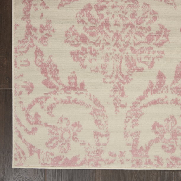 Area Rug Distressed Damask Pink 108x72 Inches