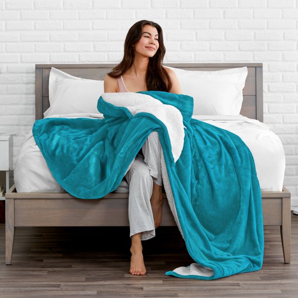Bare Home Blanket Sherpa Reversible in Caribbean Sea Twin or Twin XL