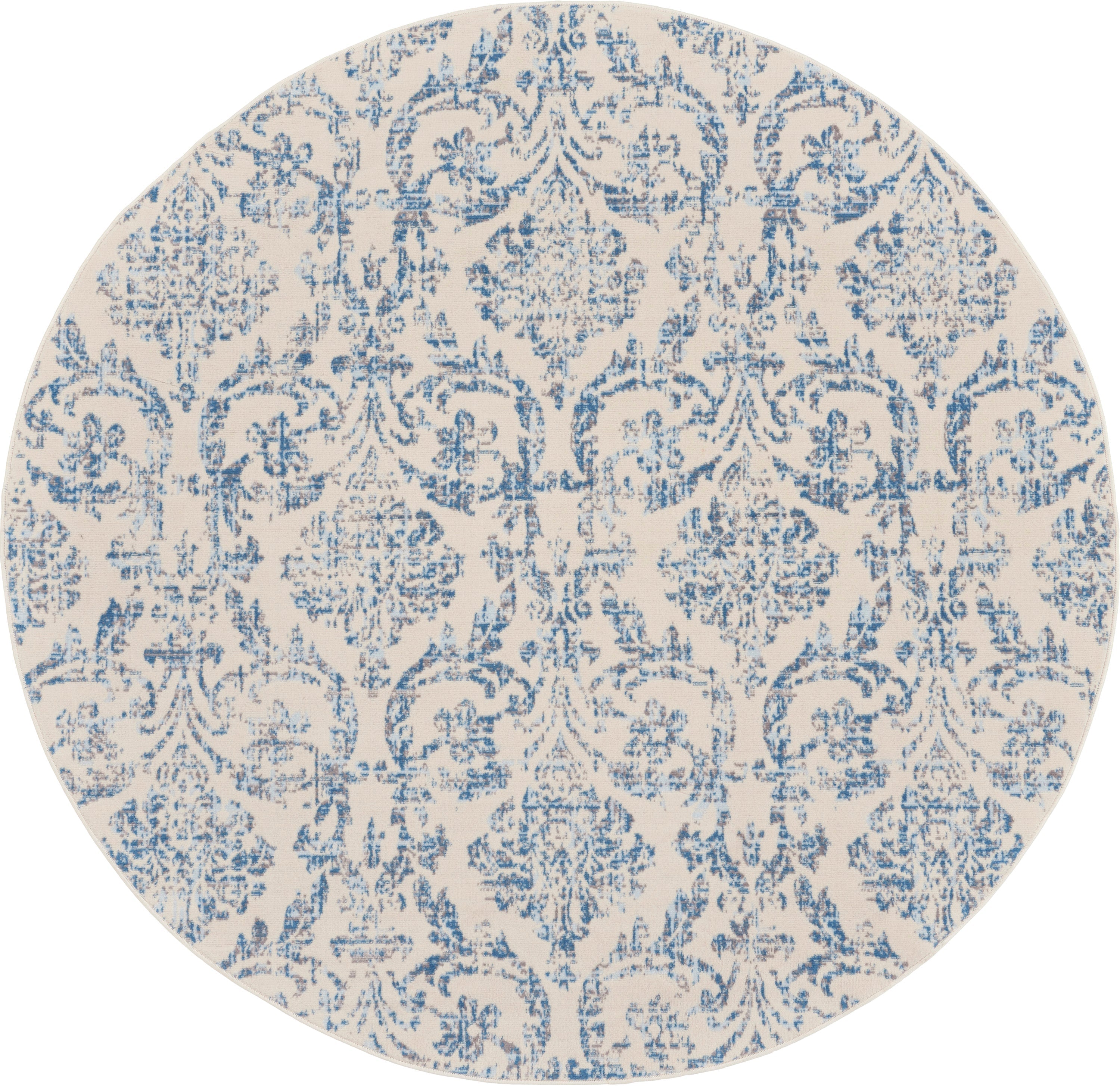 Area Rug Distressed Damask in Blue 8ft