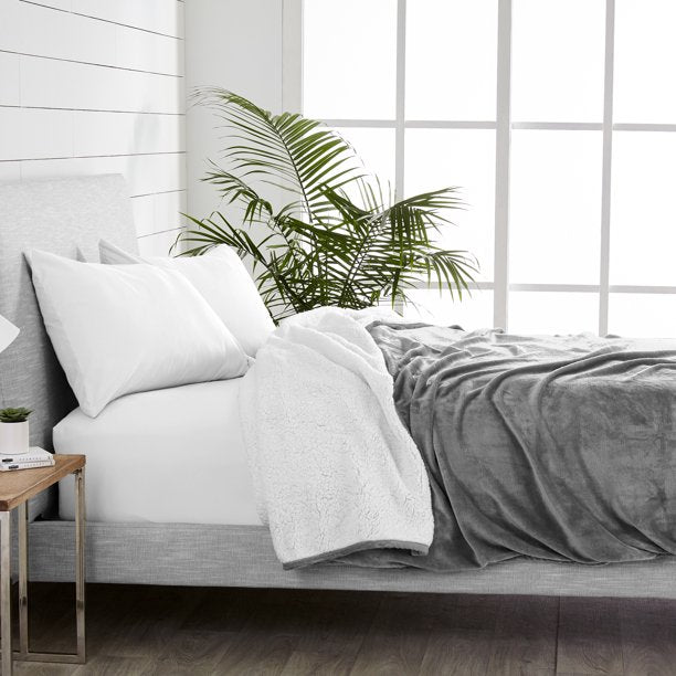 Bare Home Blanket Sherpa Reversible in Gray Twin or Twin XL