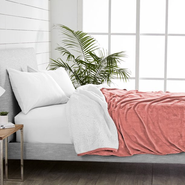 Bare Home Blanket Sherpa Reversible in Dusty Rose Twin or Twin XL